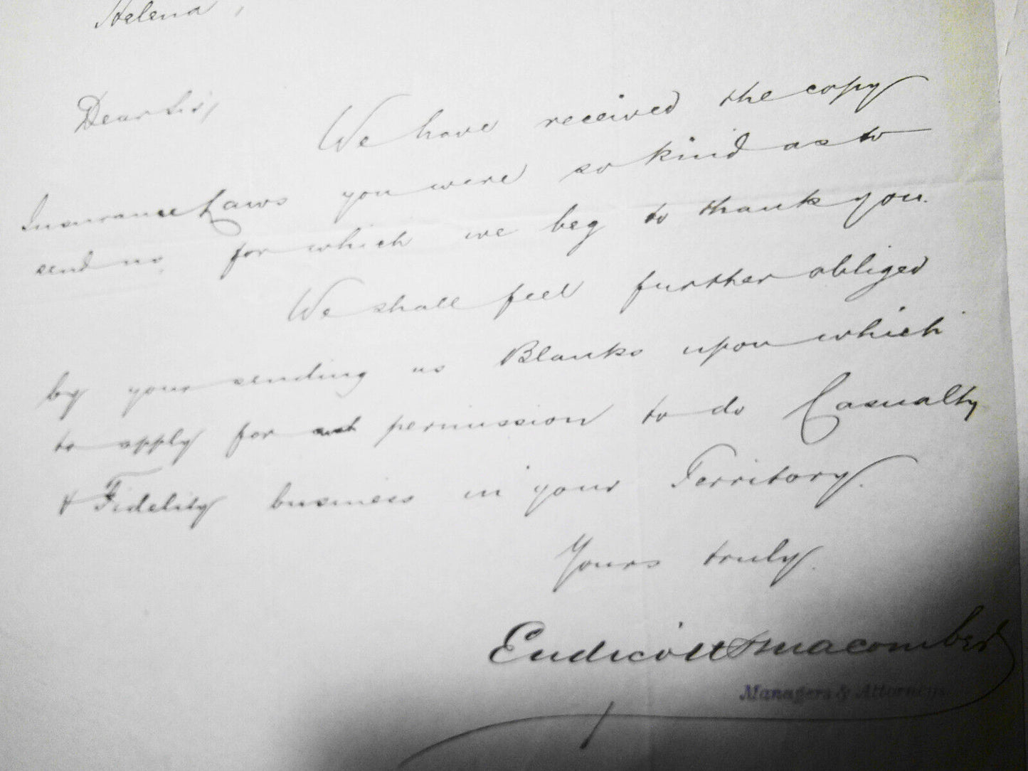 1886 Employers' Liability Assurance Corp., Boston letter on company letterhead