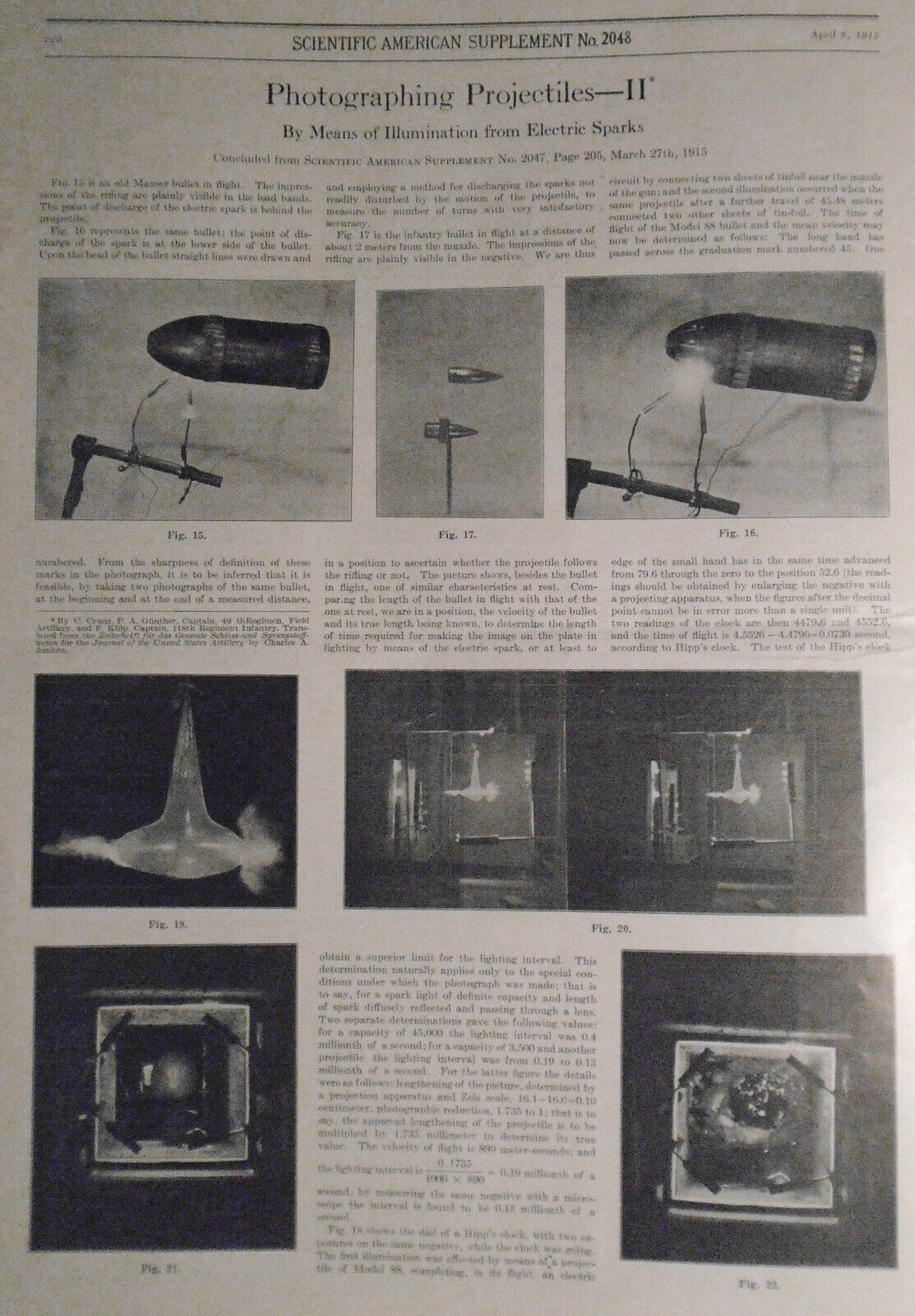 Scientific American Supplement April 3, 1915. Zeppelins; Projectile Photography