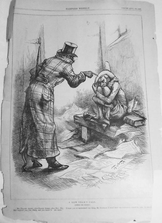 A New Year's call, by Thomas Nast. Harper's Weekly, January 7, 1882. Original