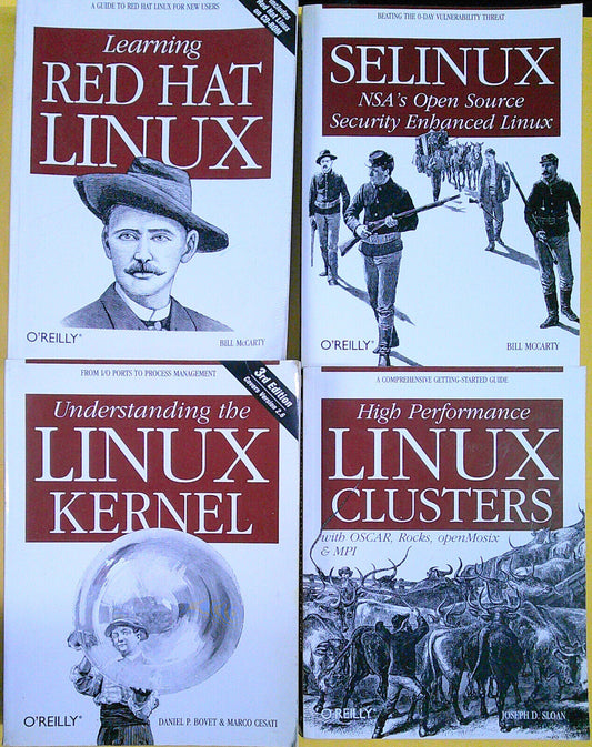 4 LINUX books - Red Hat, SELINUX, High Performance Linux Clusters, Linux Kernel