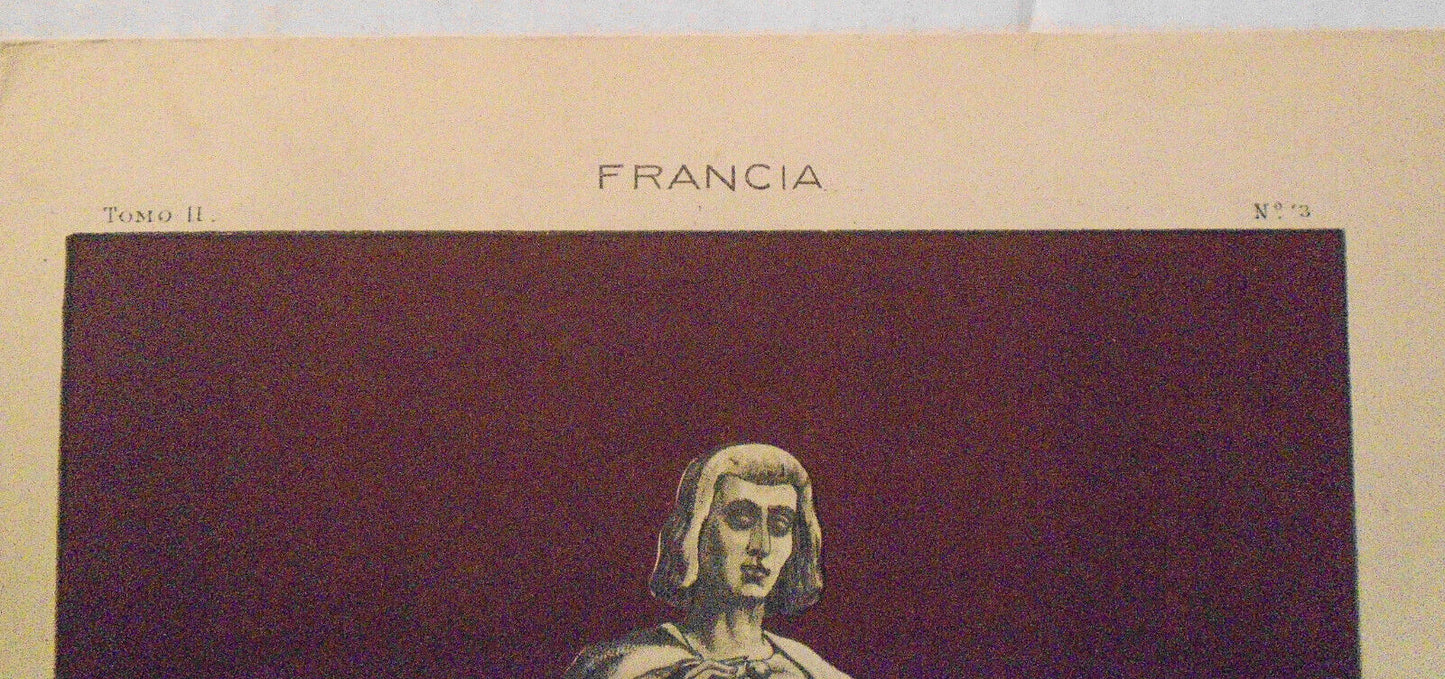 Francia: Estatua del caballero de Joinville  - lithograph ca 1890 by J. Seix.