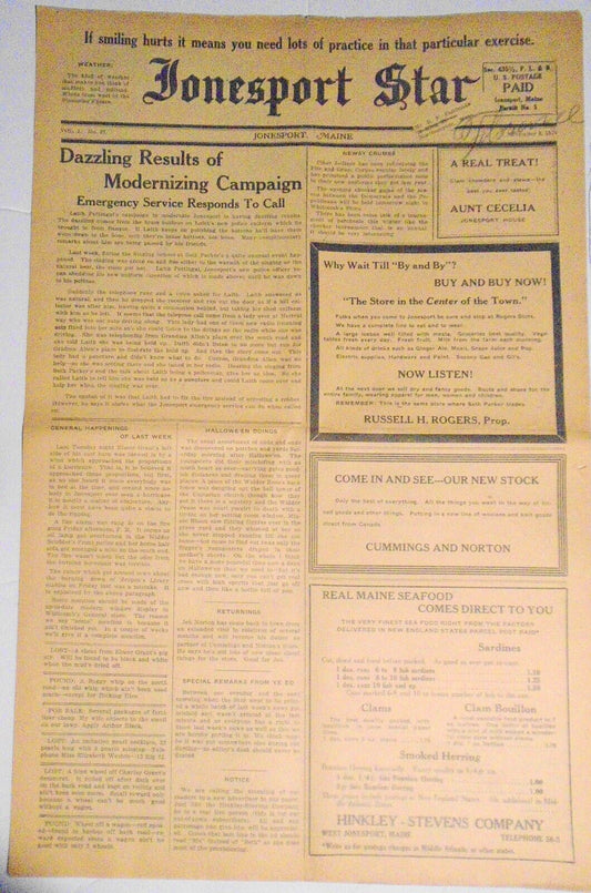 Jonesport Star, November 3, 1930. Vol. 1, No. 37.  Maine.