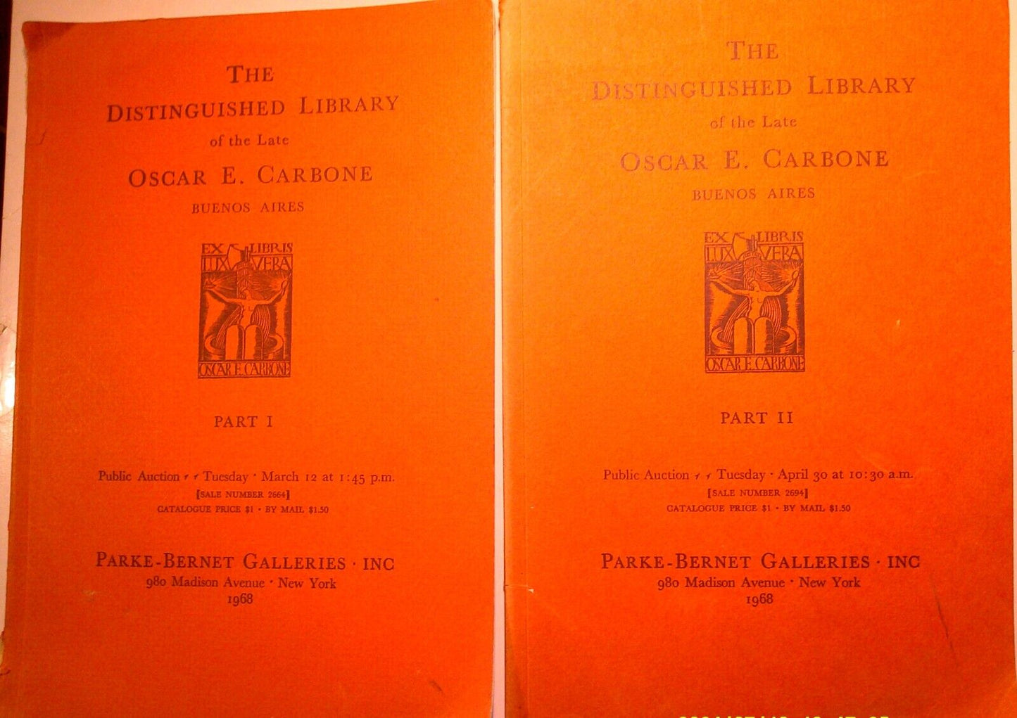 Distinguished Library of Oscar Carbone - Parts 1&2, 1968. Parke-Bernet Galleries