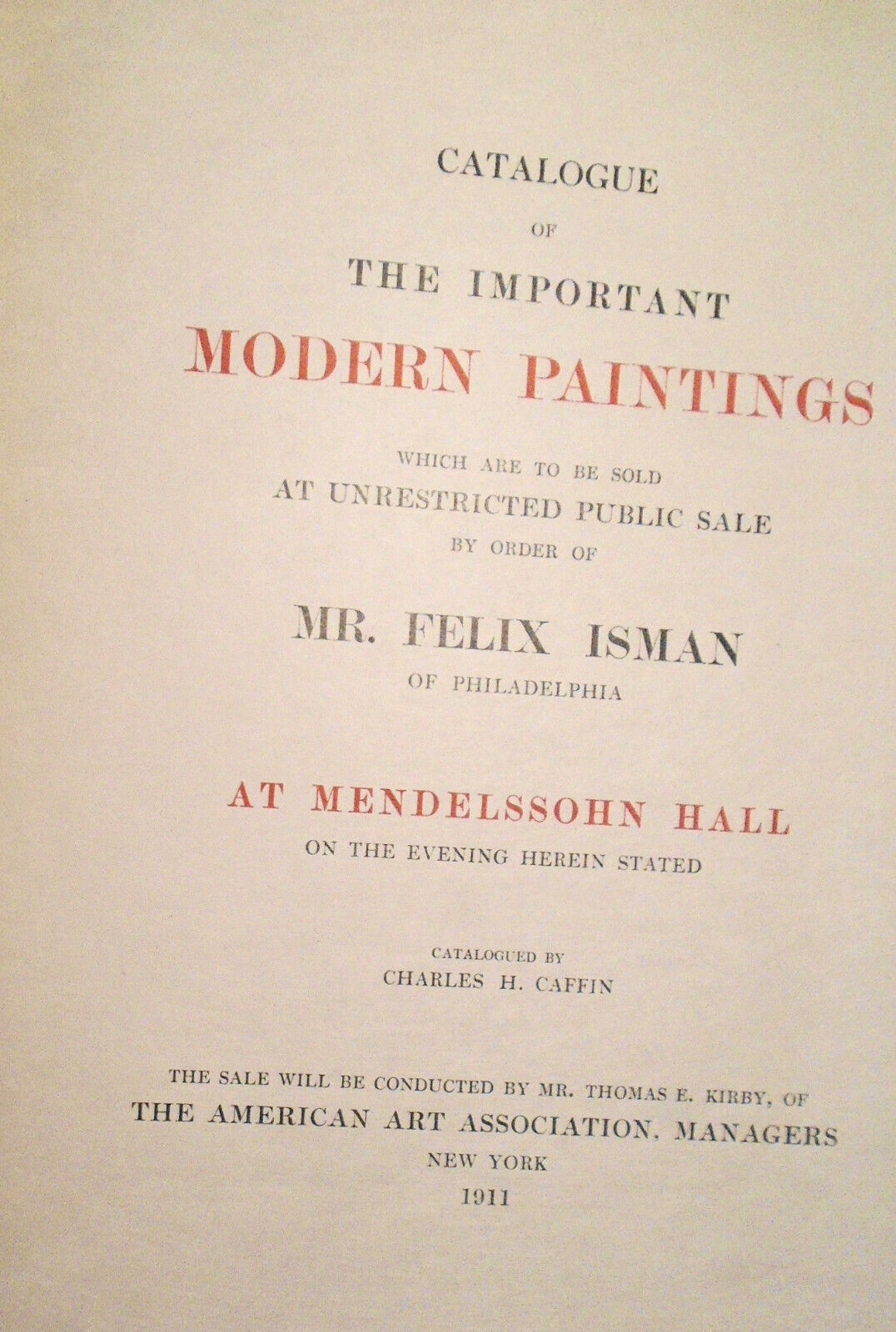 1911 Catalogue of important modern paintings Felix Isman -American Art Galleries
