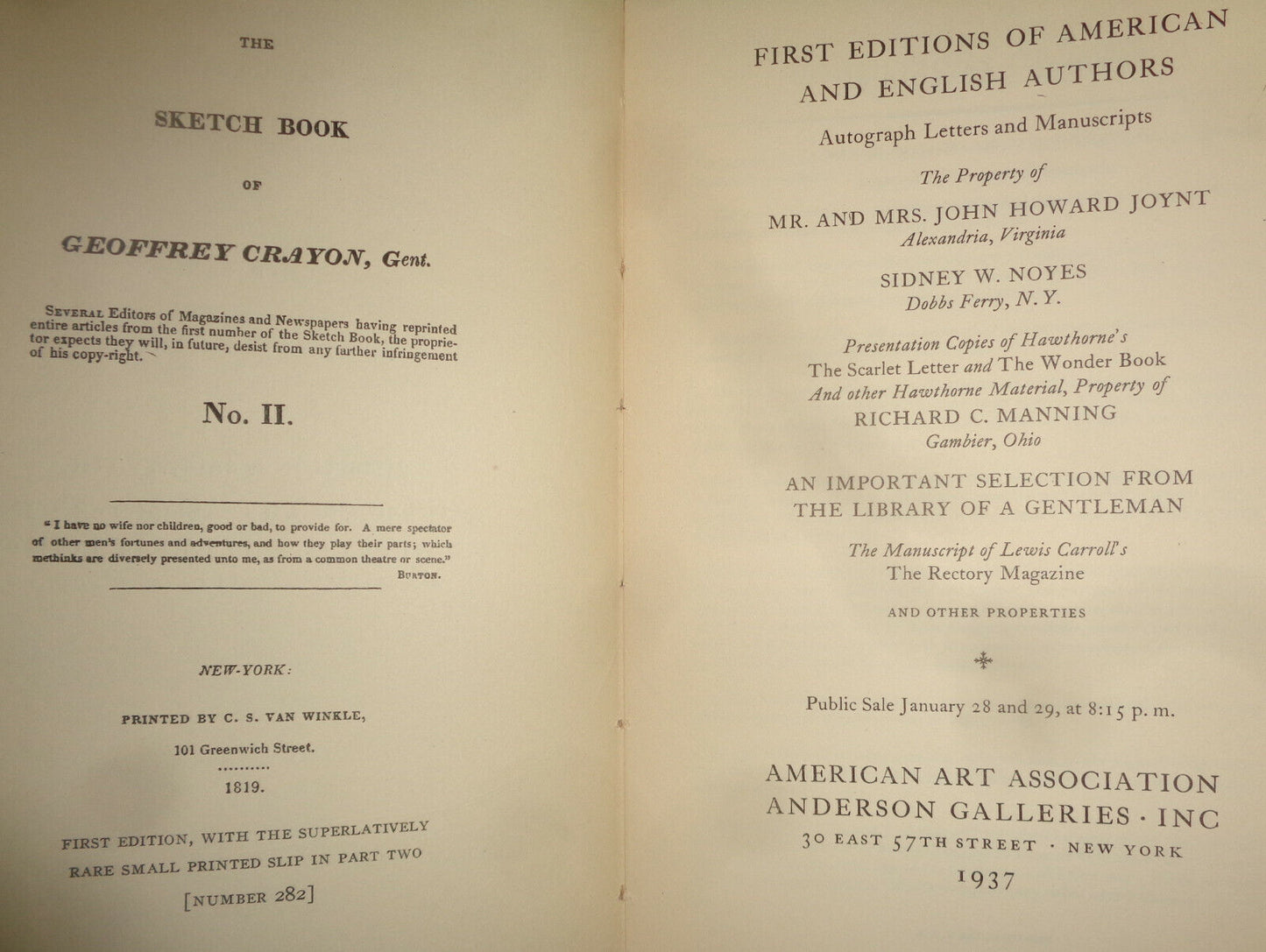 First editions of American and English authors Anderson Galleries 1937 - Joynt..