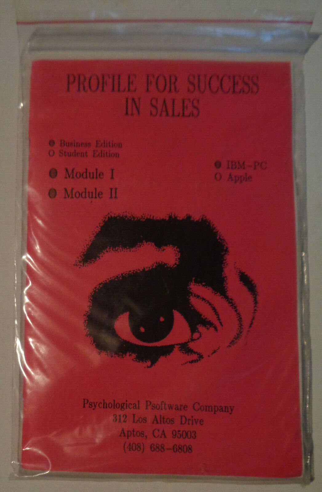 Profile For Success in Sales, by Psychological Psoftware for IBM-PC 5 1/4". 1988