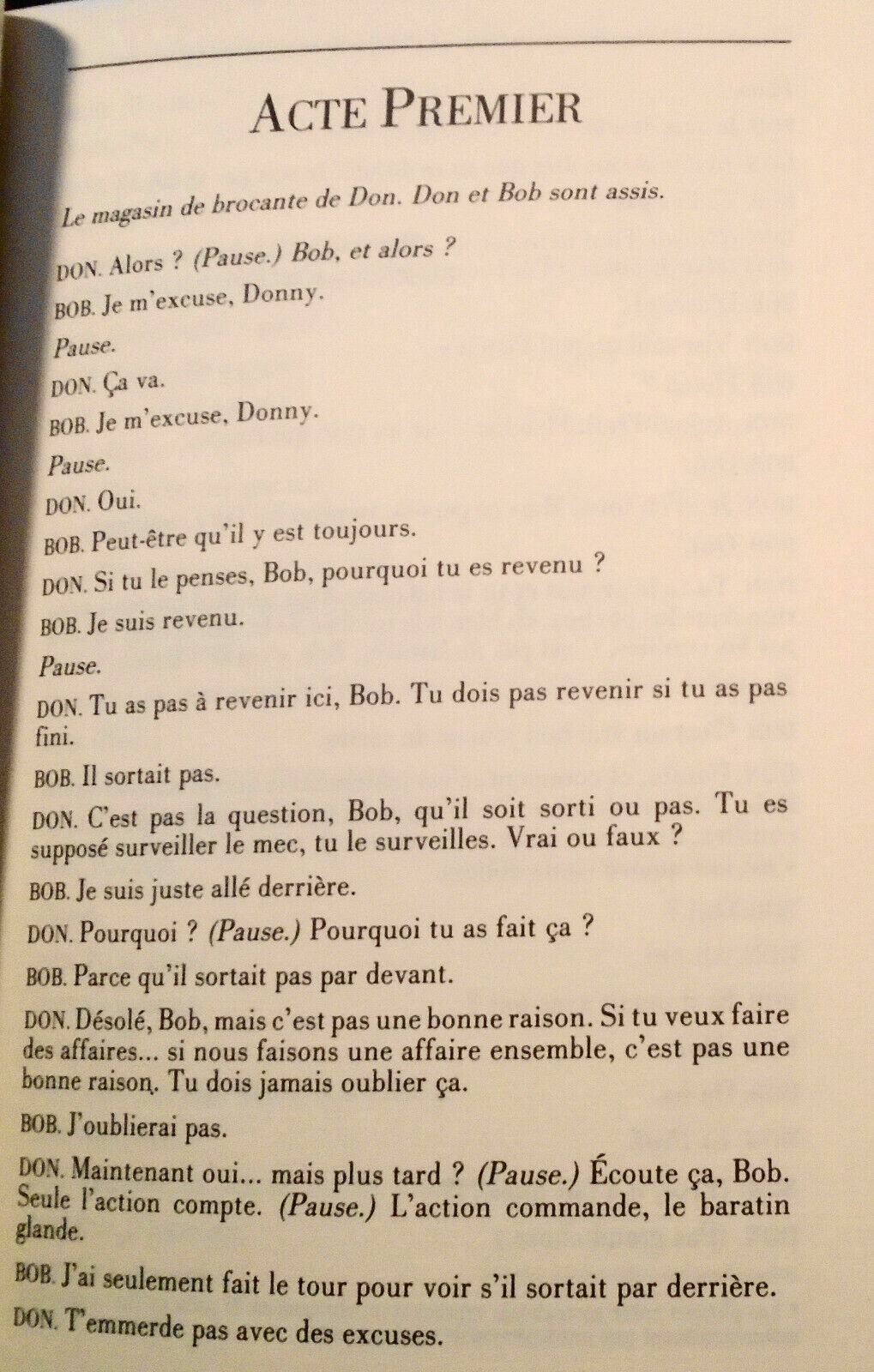 American Buffalo, by David Mamet  / Adaptation francaise de Pierre Laville 1986