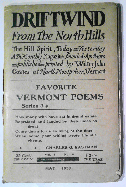 Driftwind magazine, May 1930. Favorite Vermont poems. Robert Frost, et al