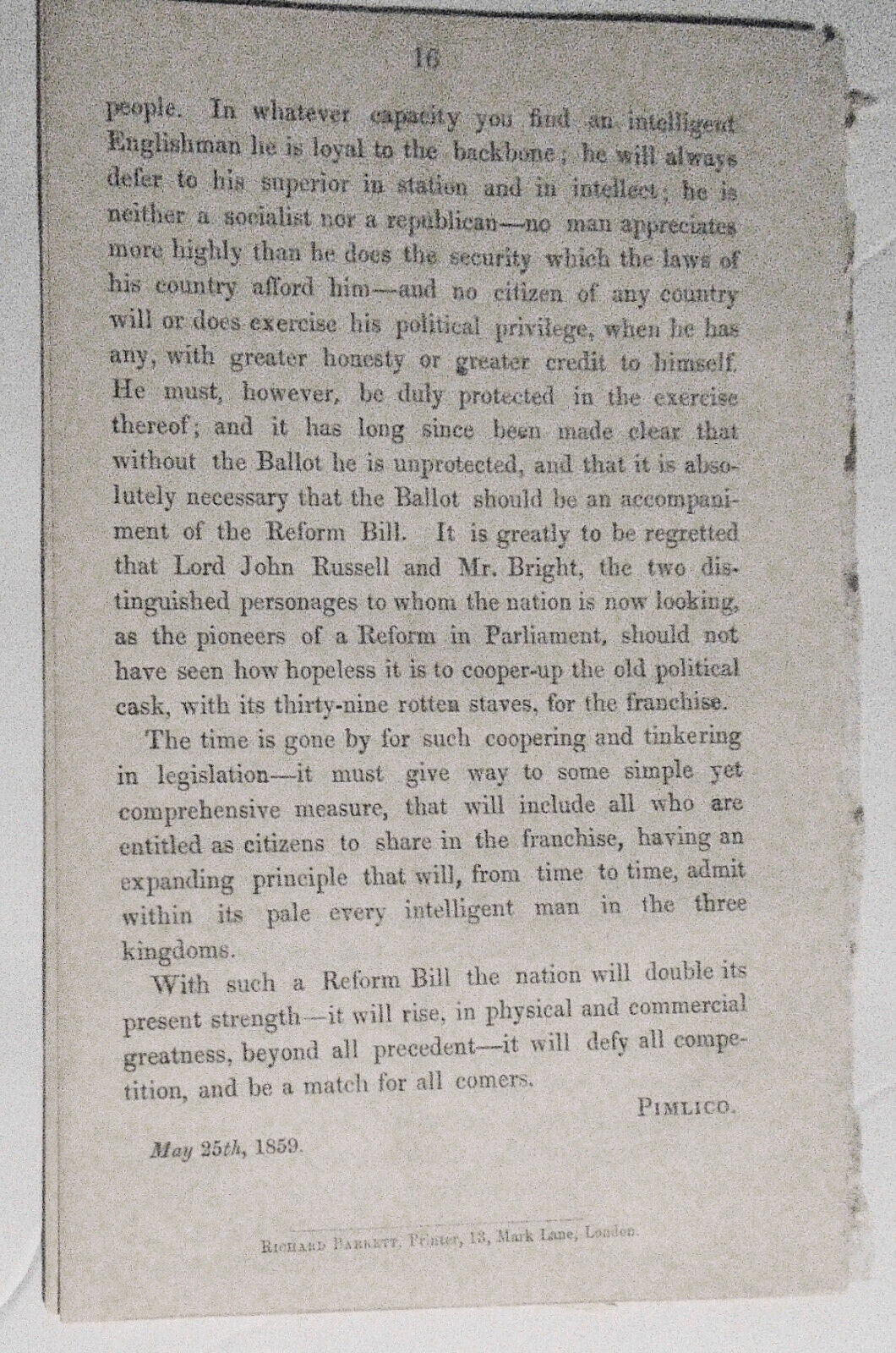 [Voting Rights] 1859 Pimlico on the franchise. What it should be