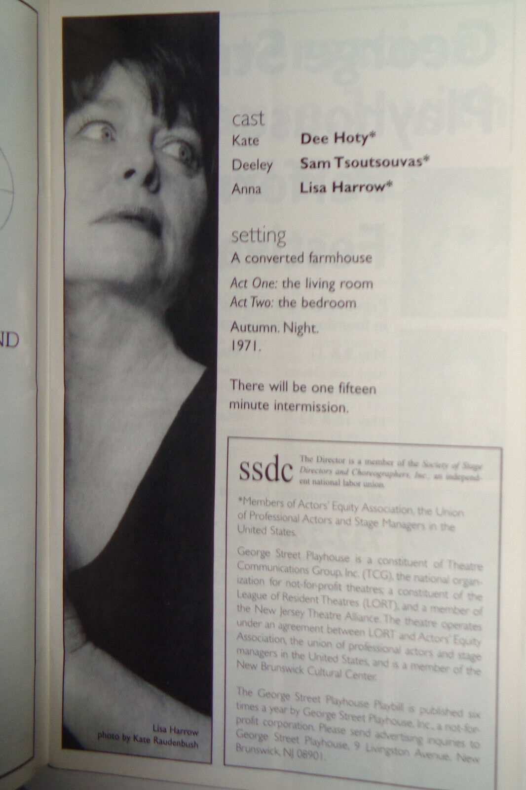 OLD TIMES - SOUVENIR PROGRAM -  2001 - GEORGE STREET PLAYHOUSE, NJ.  DEE HOTY