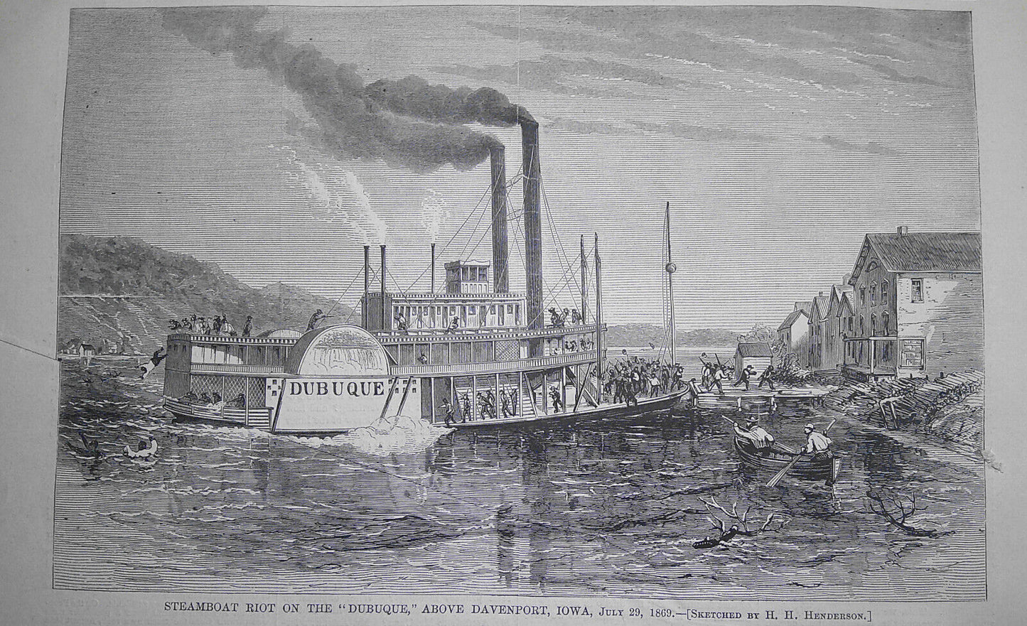 Dubuque Steamboat Riot on the Mississippi + Textile Expo, Cincinnati, H. W. 1869