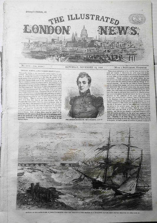 Illustrated London News, Nov. 12, 1859.  Rock of Gibraltar; Ships, Storms, etc