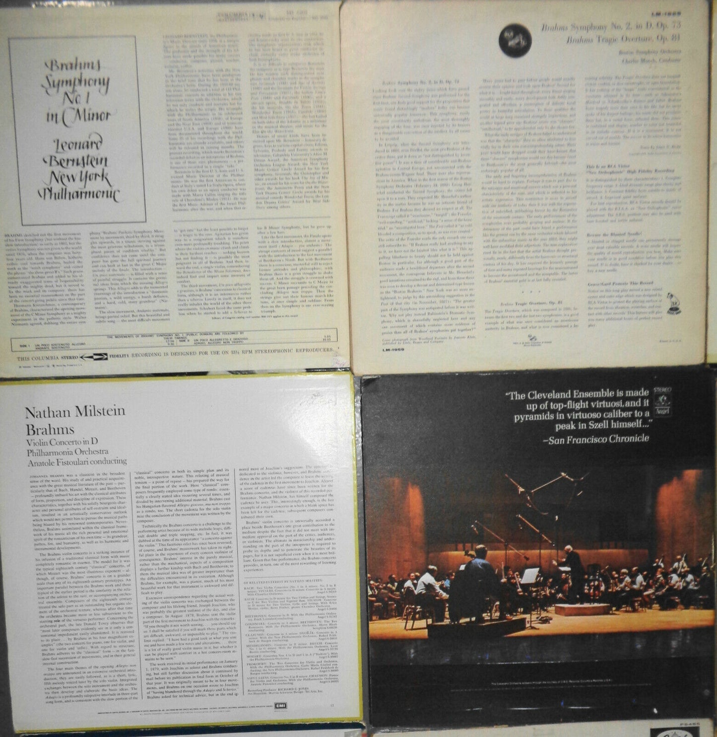 16 Brahms  LPs: Bernstein, Milstein, Munch, Szell, Klemperer, Dorati Furtwangler