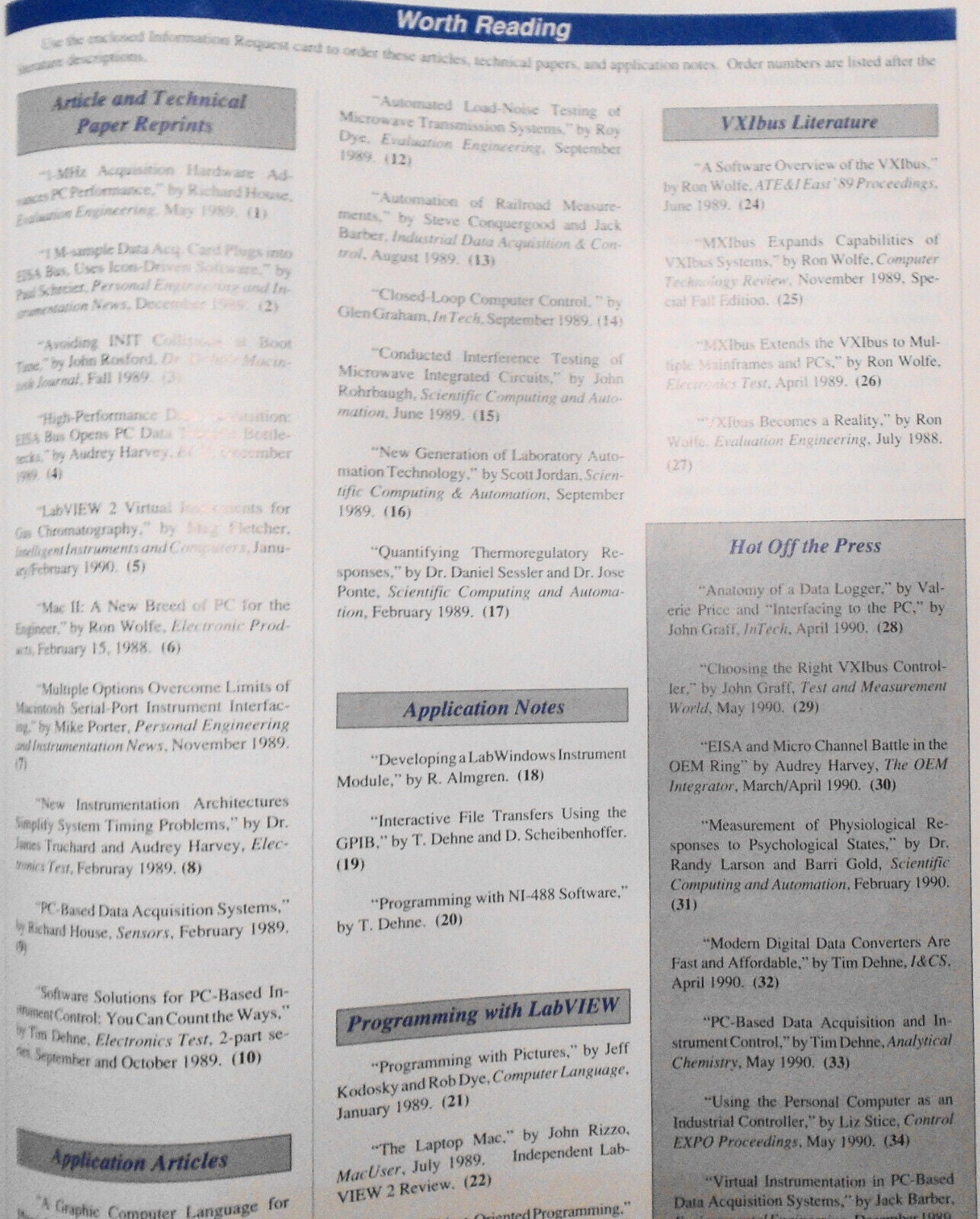 Instrumentation Newsletter, by National Instruments -  May 1990. LabVIEW 2, etc.