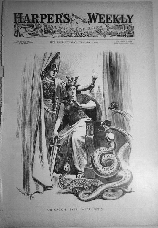 Chicago's Eyes Wide Open, by W. A. Rogers. Harper's Weekly, February 5, 1898