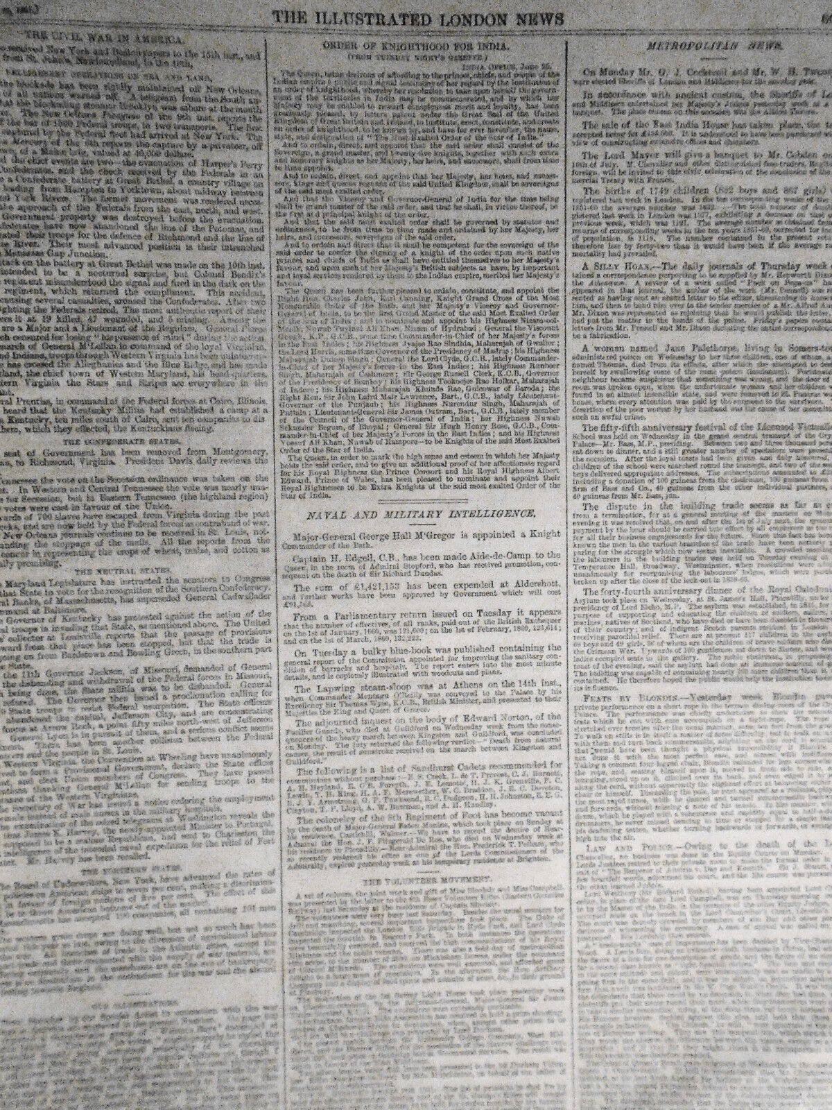 Illustrated London News, June 29, 1861 - Civil War in America, Rifle Brigade etc