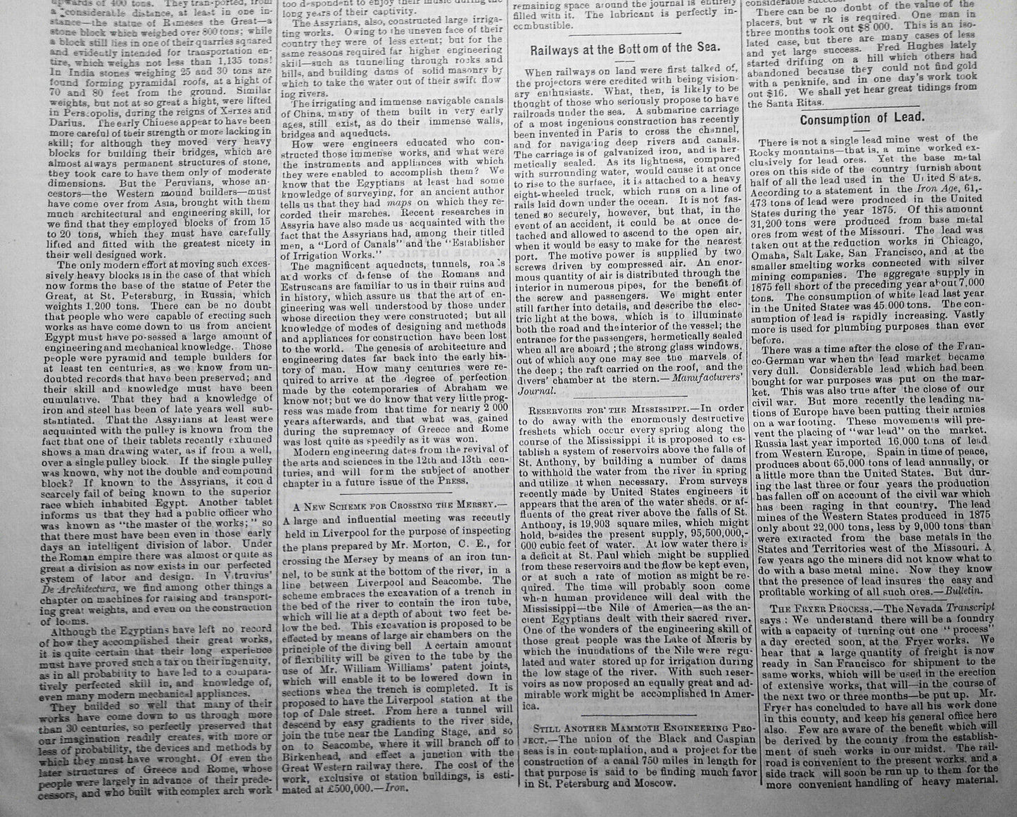 Mining and Scientific Press, March 4, 1876. Bonanza Mines; Bigelow Engine; etc