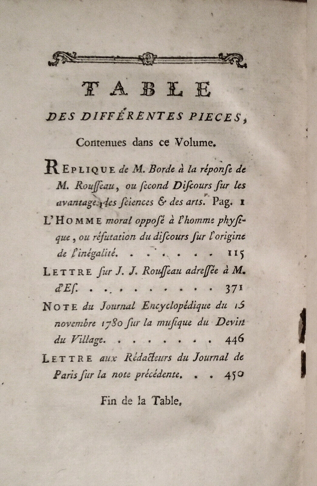 1782 Supplement Collection Des Oeuvres De Jean Jacques Rousseau, Tome Cinquieme