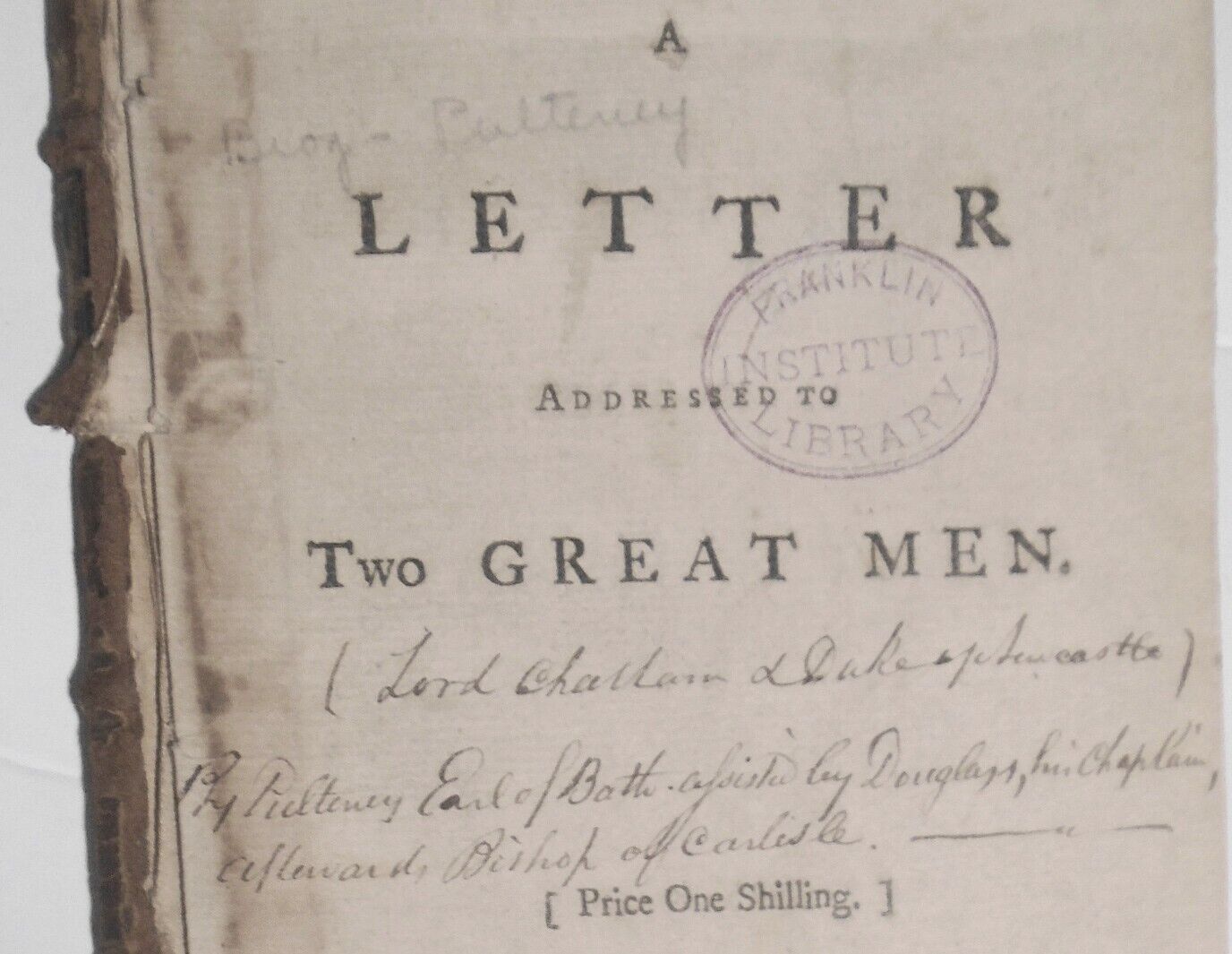 1760 A letter addressed to two great men on the prospect of peace - John Douglas