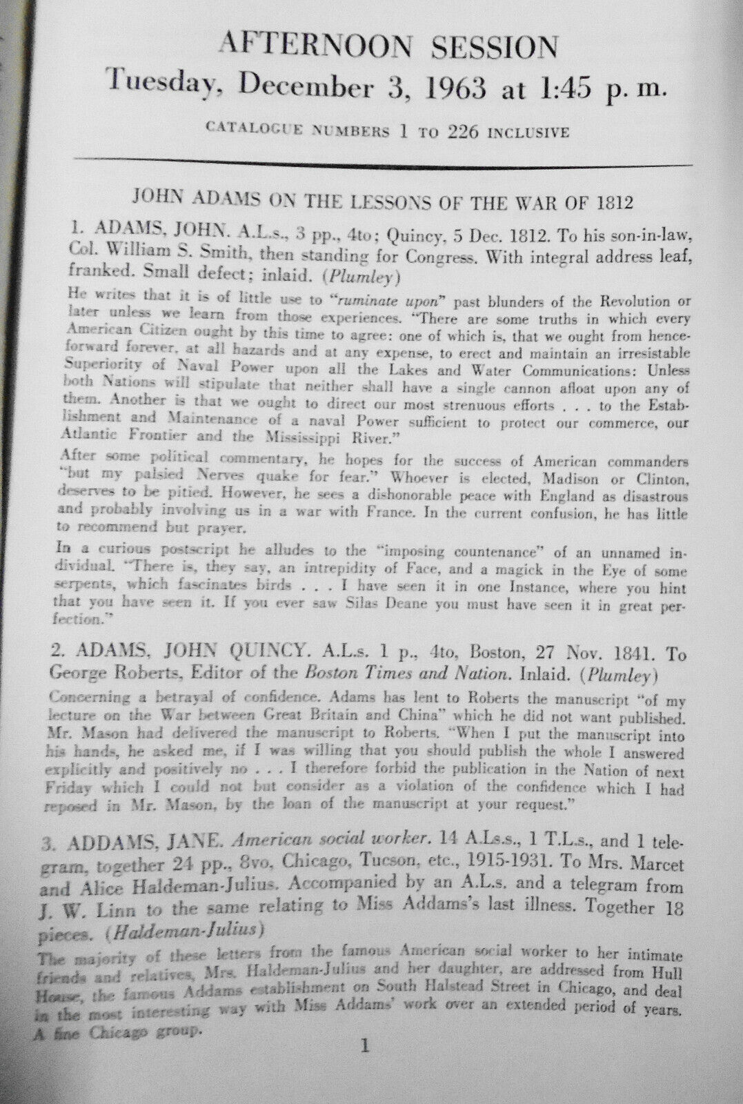 American & European Manuscripts : Lincoln & Grant - from Gen Culver Sniffen 1963