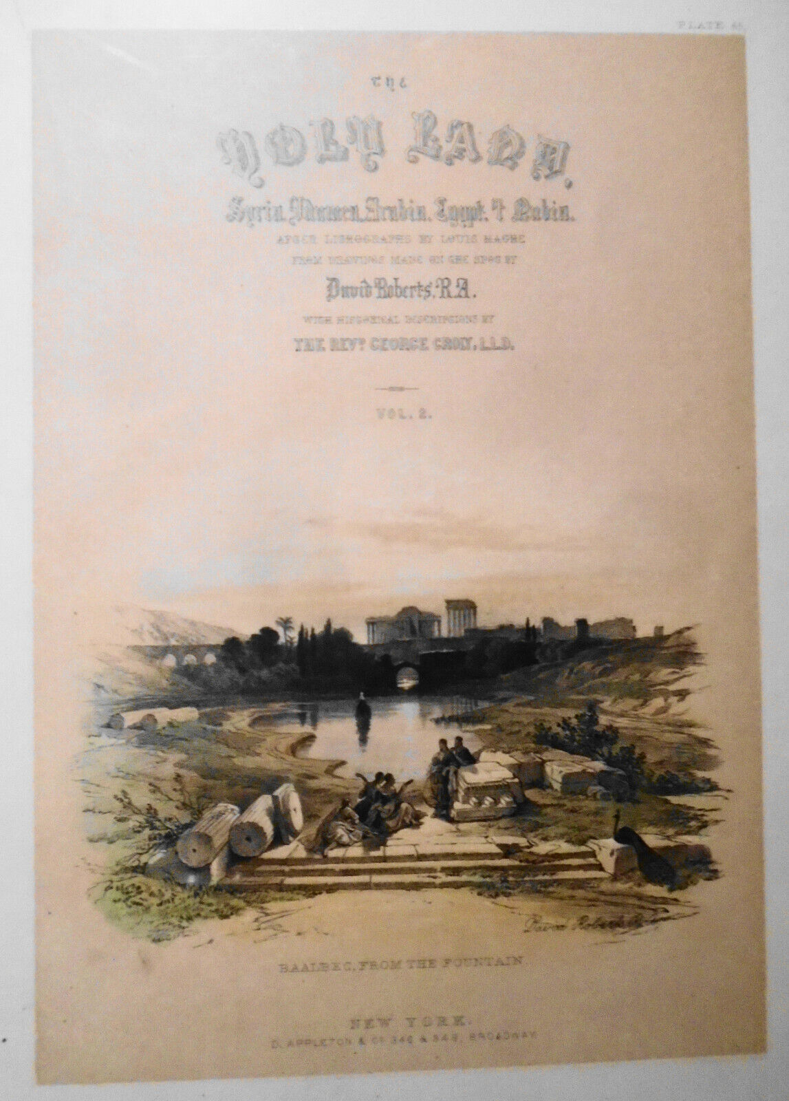 Baalbec, From the Fountain - by David Roberts [1855-1860] Original antique print