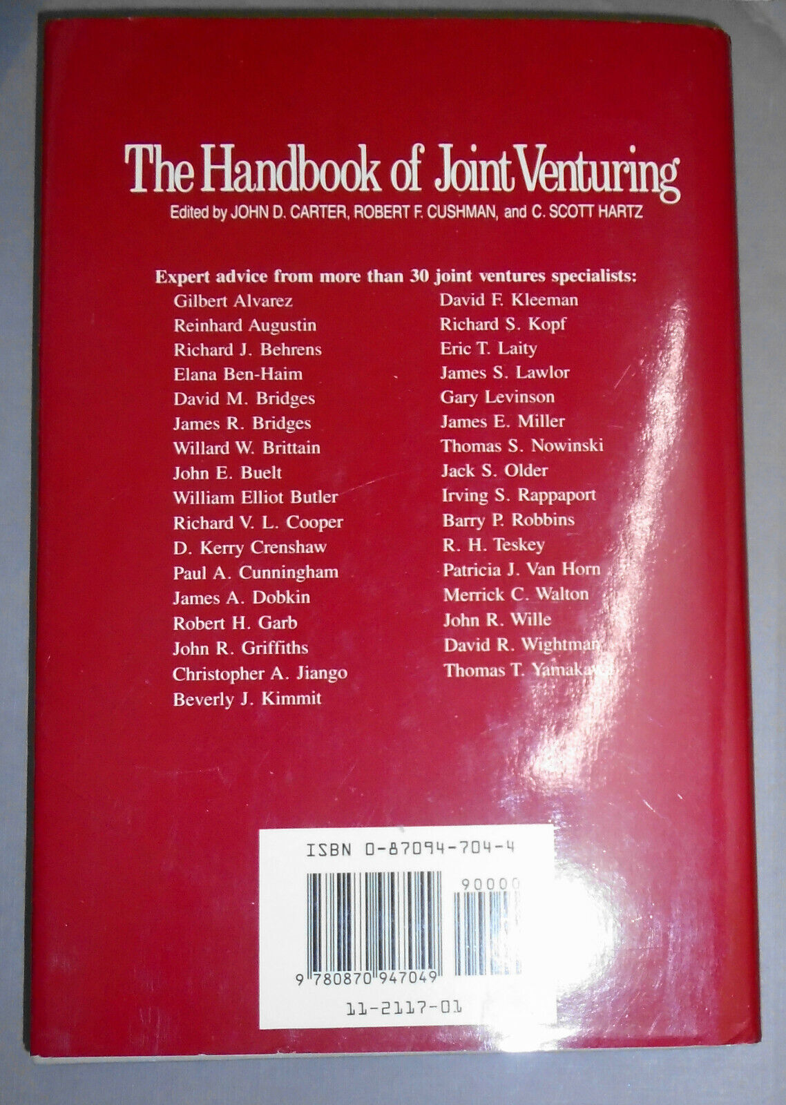 The Handbook of Joint Venturing, by John D Carter et al. 1st ed 1989 Hardcover