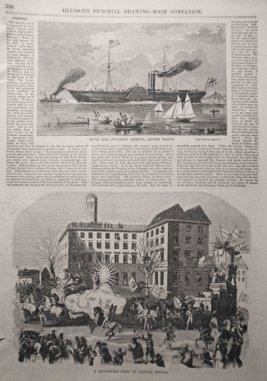 A Masquerade Scene At Cologne & Royal Mail Steamship America Leaving Boston 1854