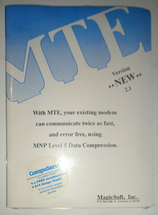 MTE 2.1 with add-ons, by MagicSoft 1989. MINT, SEALED Modem software. IBM 5 1/4"