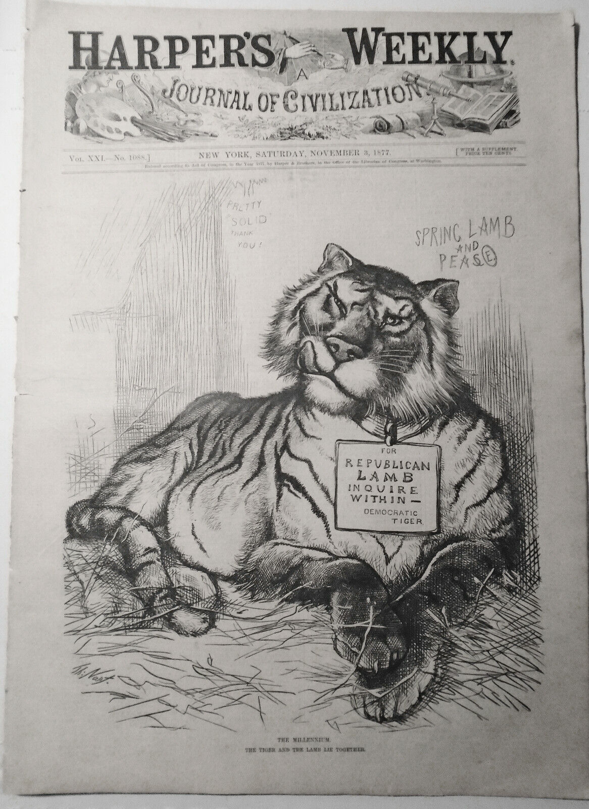 Harper's Weekly Nov 3, 1877 Original Complete Issue - The Millennium by Th. Nast