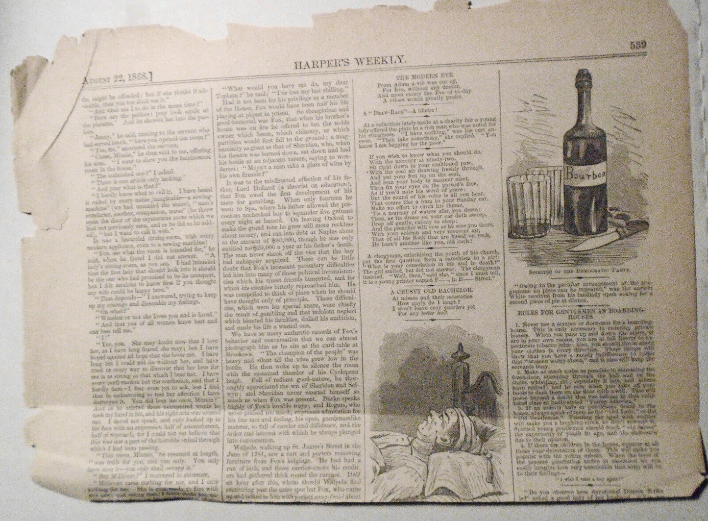 Ostrich Hunting - Harper's Weekly - Original Print & Story - - August 22, 1868