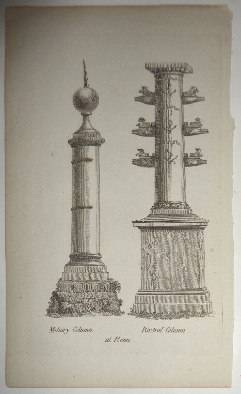 1786 Military & Rostral Column, At Rome - plate from The Artist's Repository