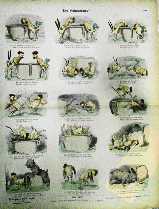 1890 Der Hahnenkampf [Cockfight] -Münchener Bilderbogen N. 327, by Wilhelm Busch
