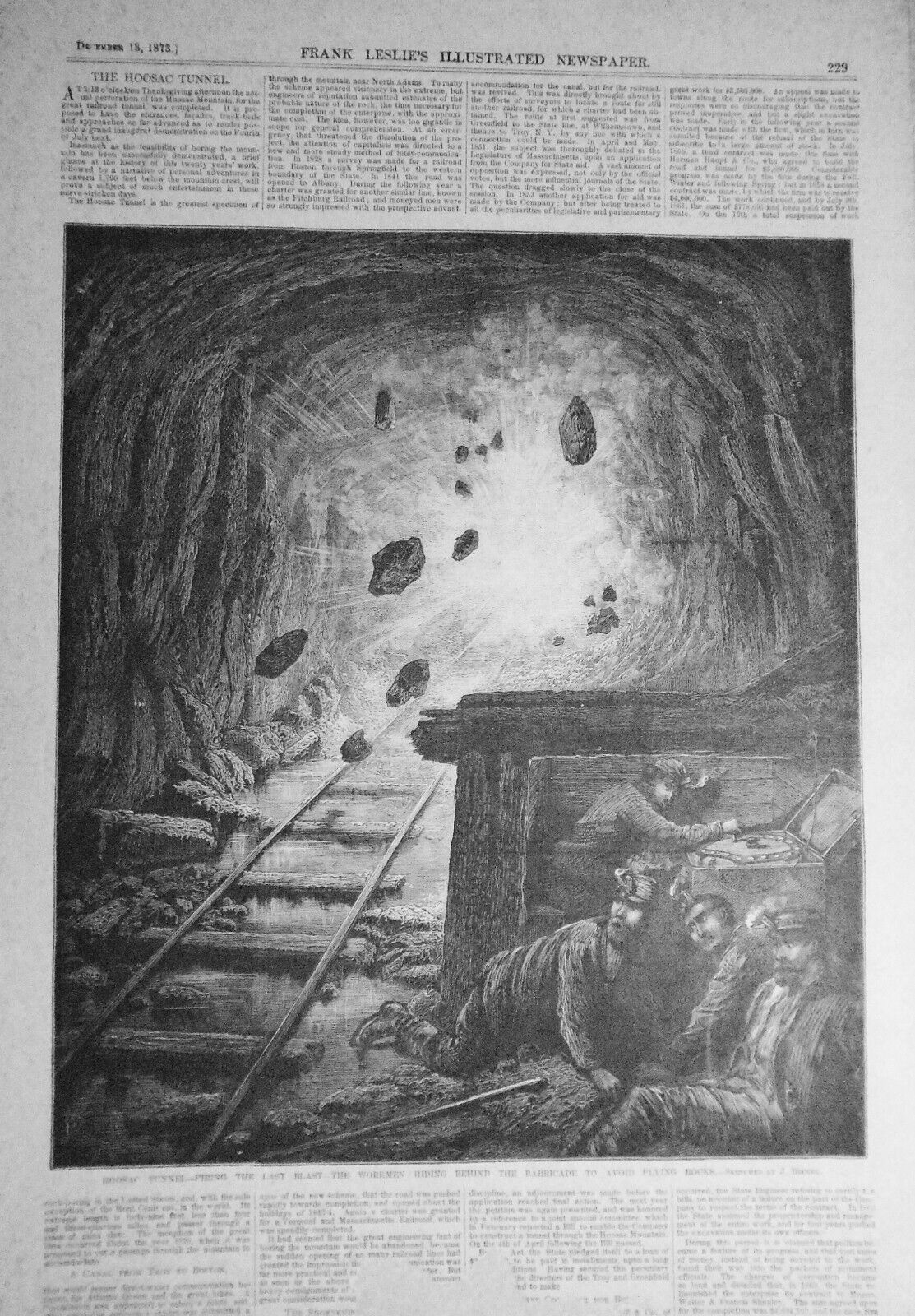 Hoosac Tunnel - Firing the Last Blast -- Frank Leslie's, December 18, 1873