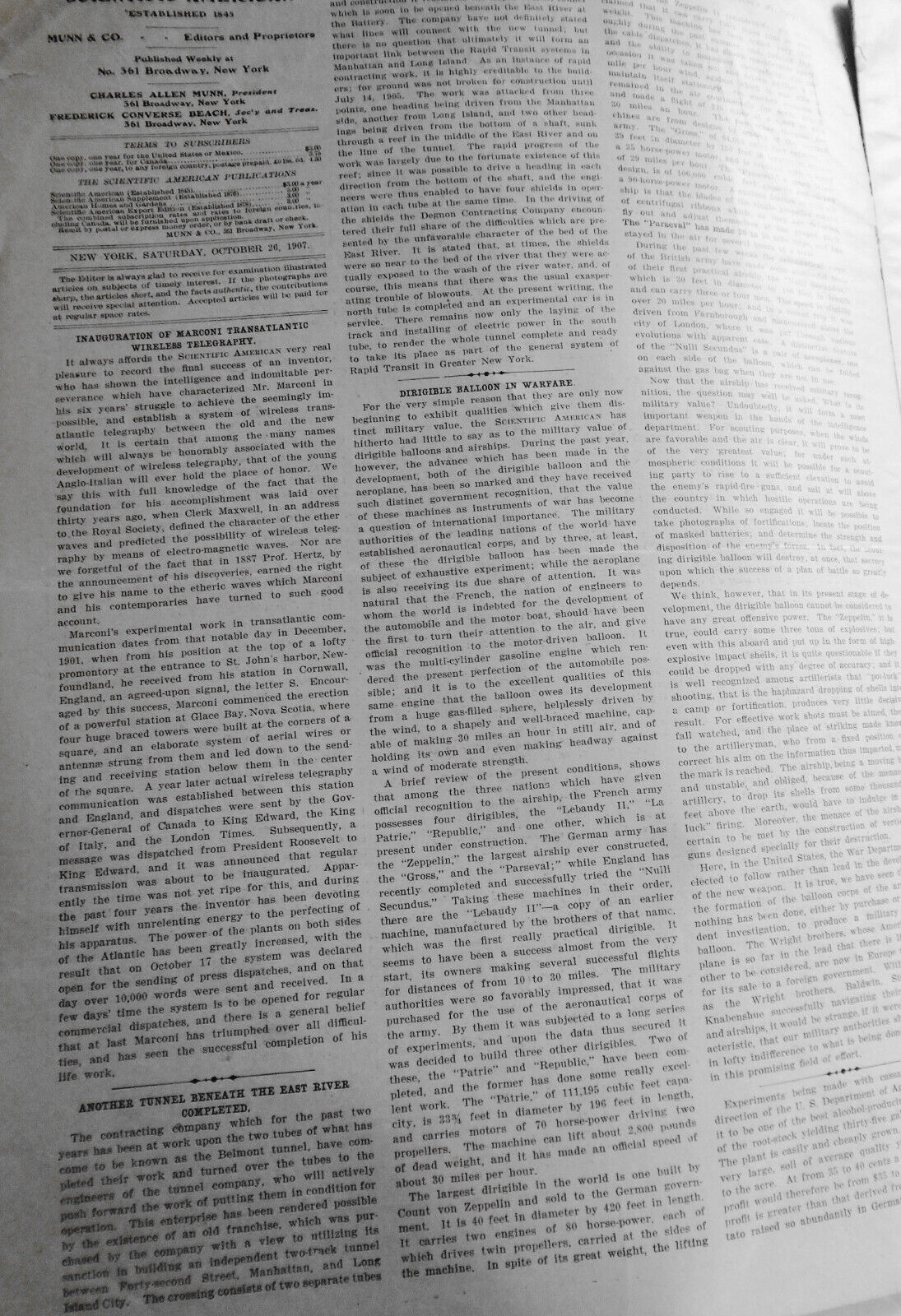 Scientific American - October 26, 1907.  Developments in Picture Telegraphy, etc