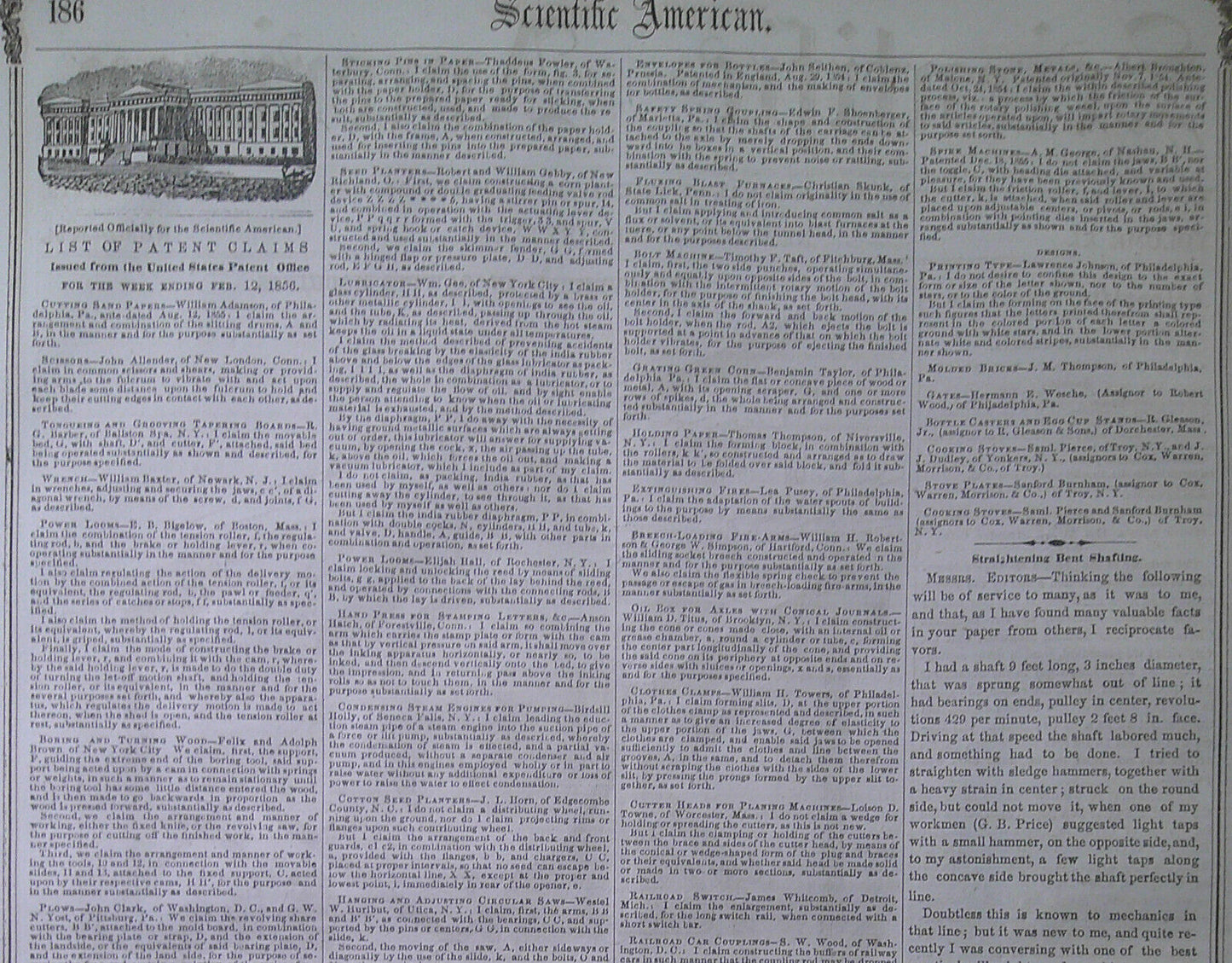 Scientific American, February 23, 1856. Original complete issue.