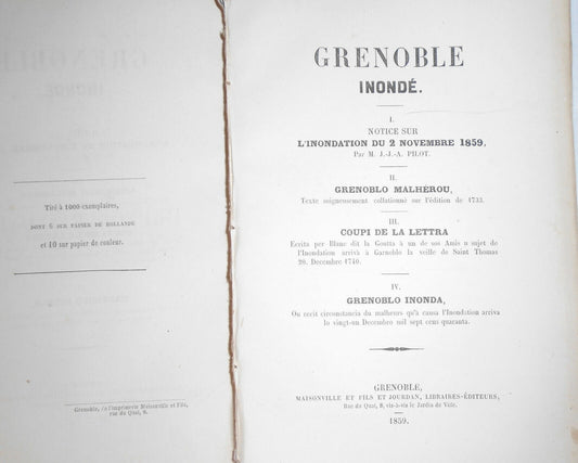 1859 Grenoble inonde. I. Notice sur l'inondation... II. Grenoblo malherou... etc