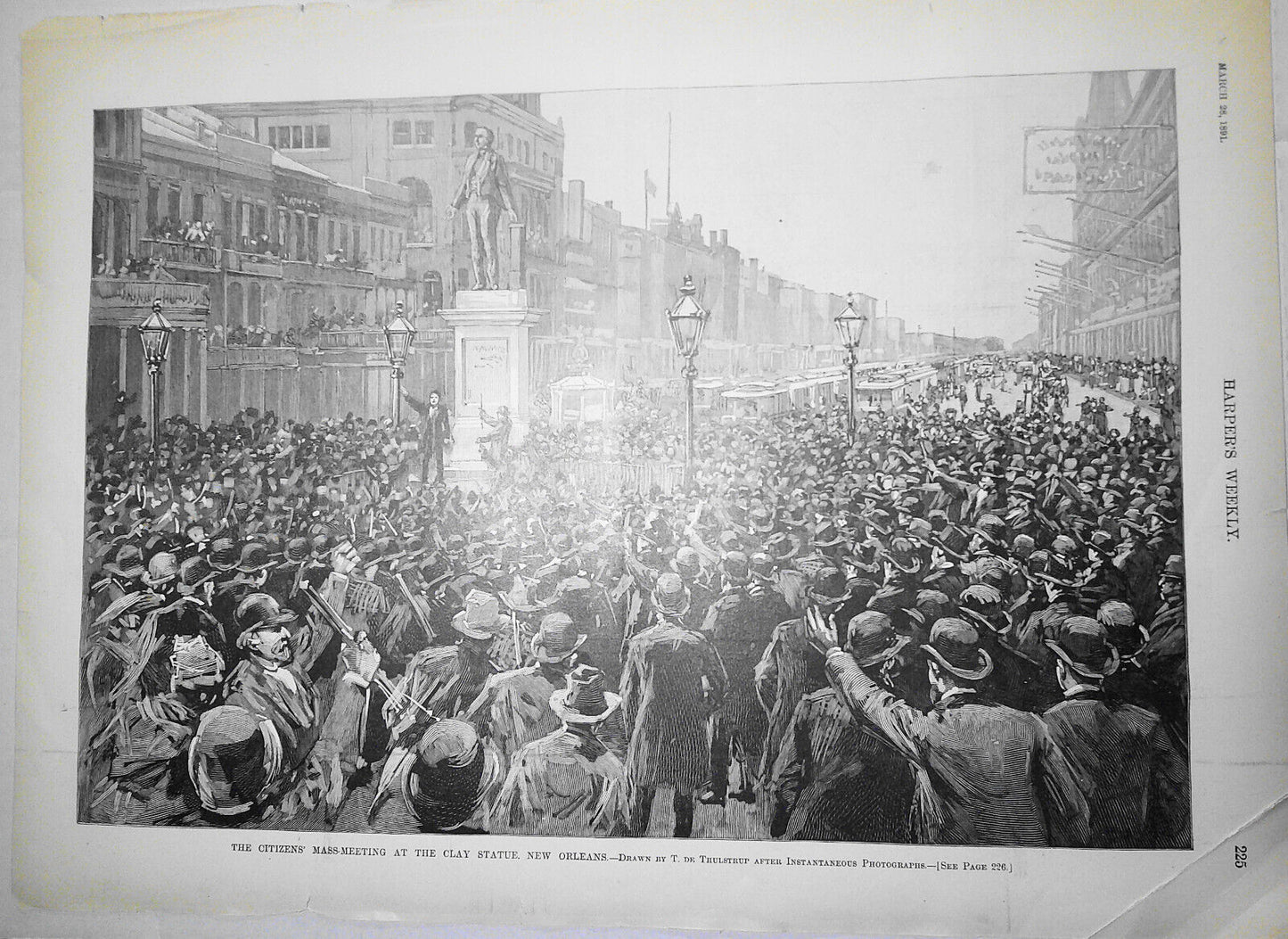 Citizens' Mass Meeting at Clay Statue New Orleans + Mafia. Harper's Weekly 1891