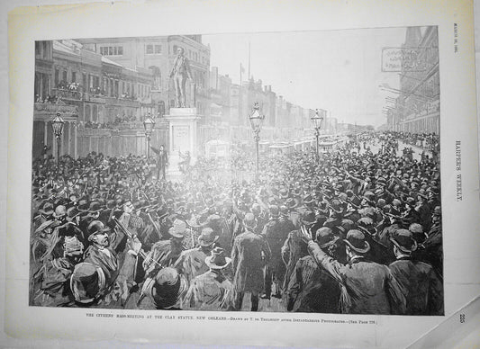 Citizens' Mass Meeting at Clay Statue New Orleans + Mafia. Harper's Weekly 1891