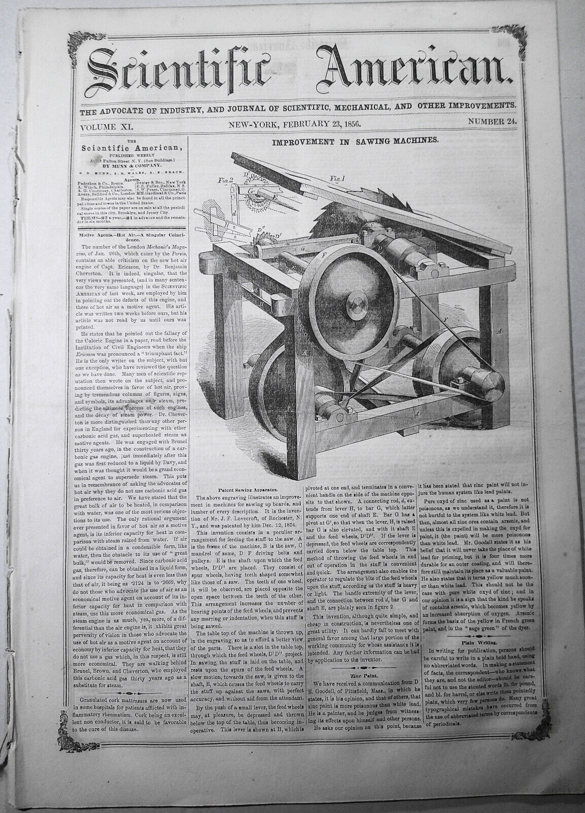 Scientific American, February 23, 1856. Original complete issue.
