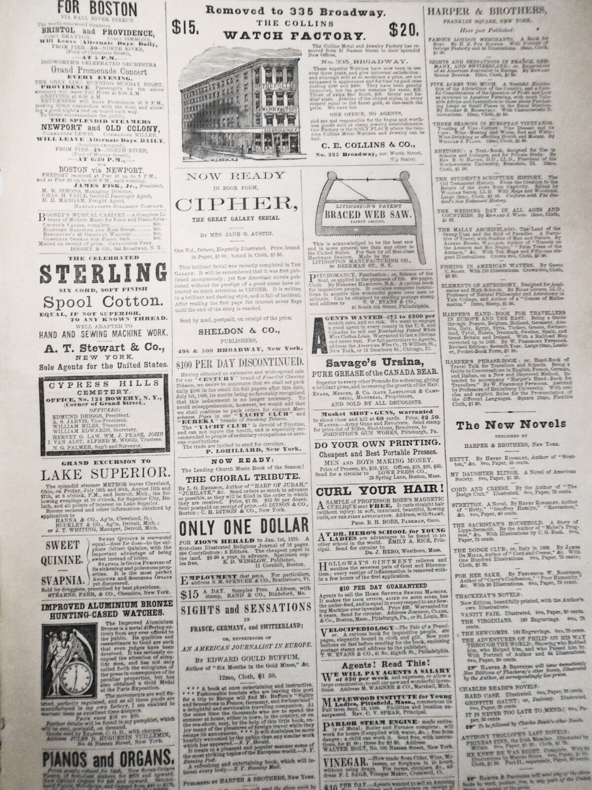 Harper's Weekly July 31, 1869: Ida Lewis, Newport, RI heroine; Camp meeting etc