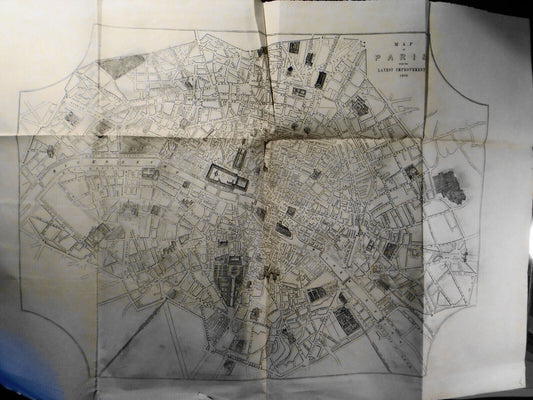 1855 Map of Paris  with Latest Improvements - 32 X 22 inches. Original.