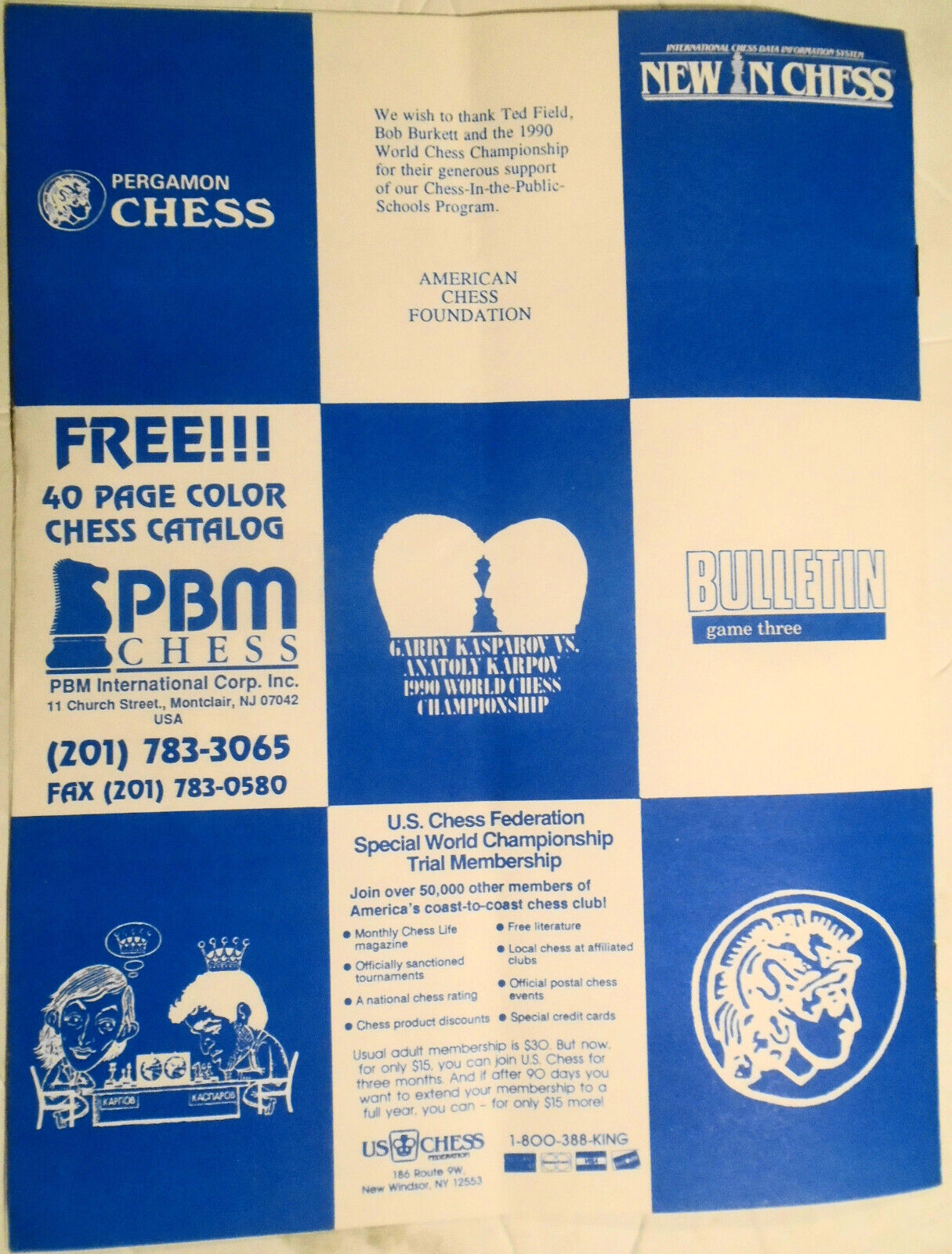 The European World Chess Championship Bulletin, Game 3, 1990. Kasparov vs Karpov