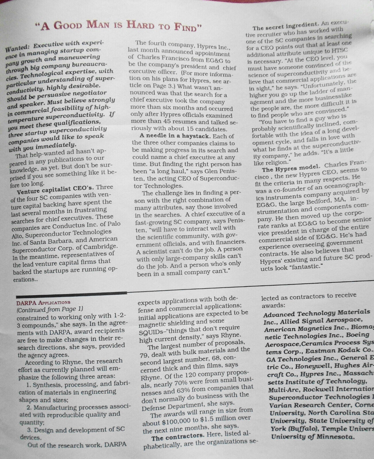 The Cambridge Report on Superconductivity, February 1988. David Gumpert, Editor