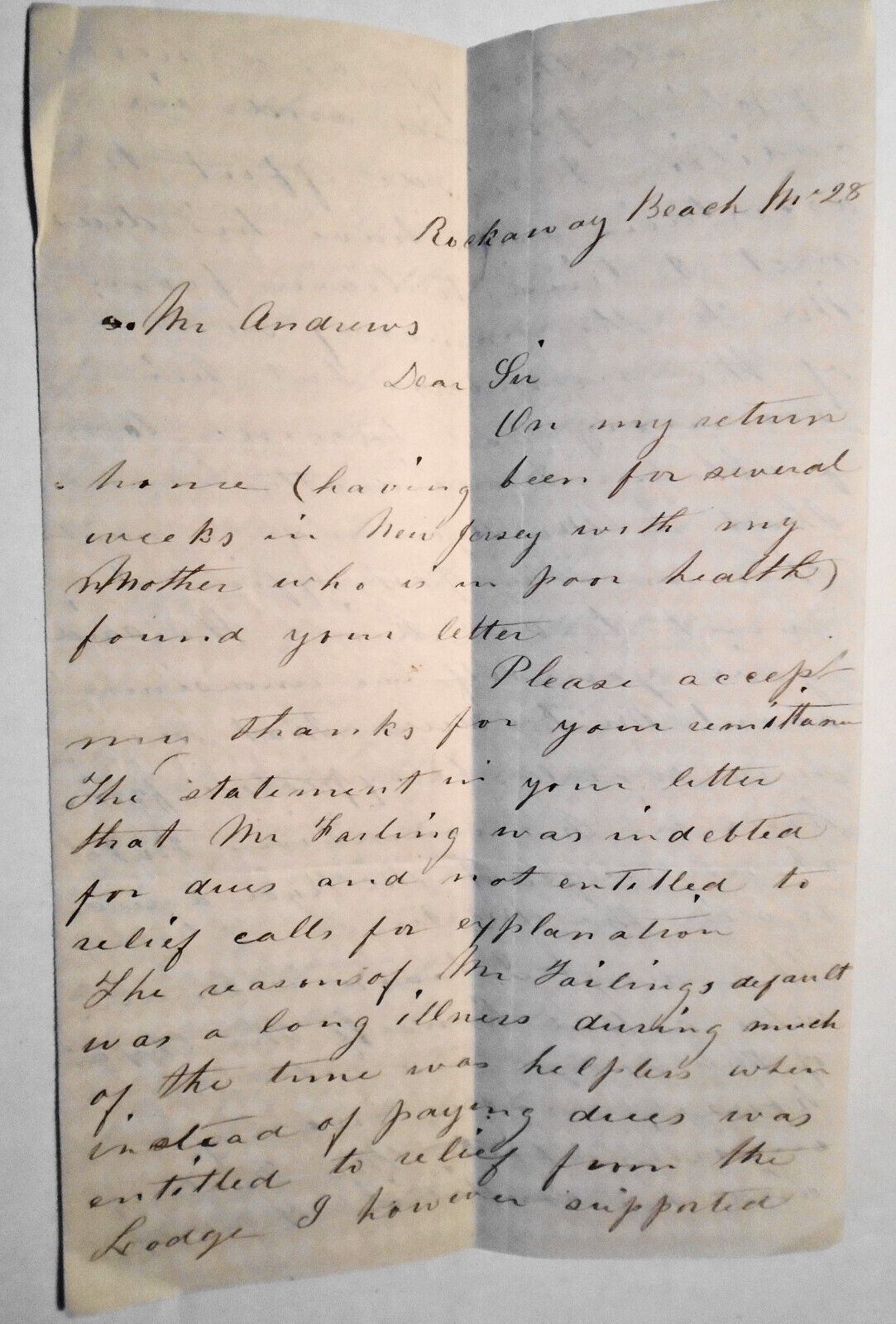 1882 Two handwritten Masonic Lodge docs (report & lettter), on a dues dispute.