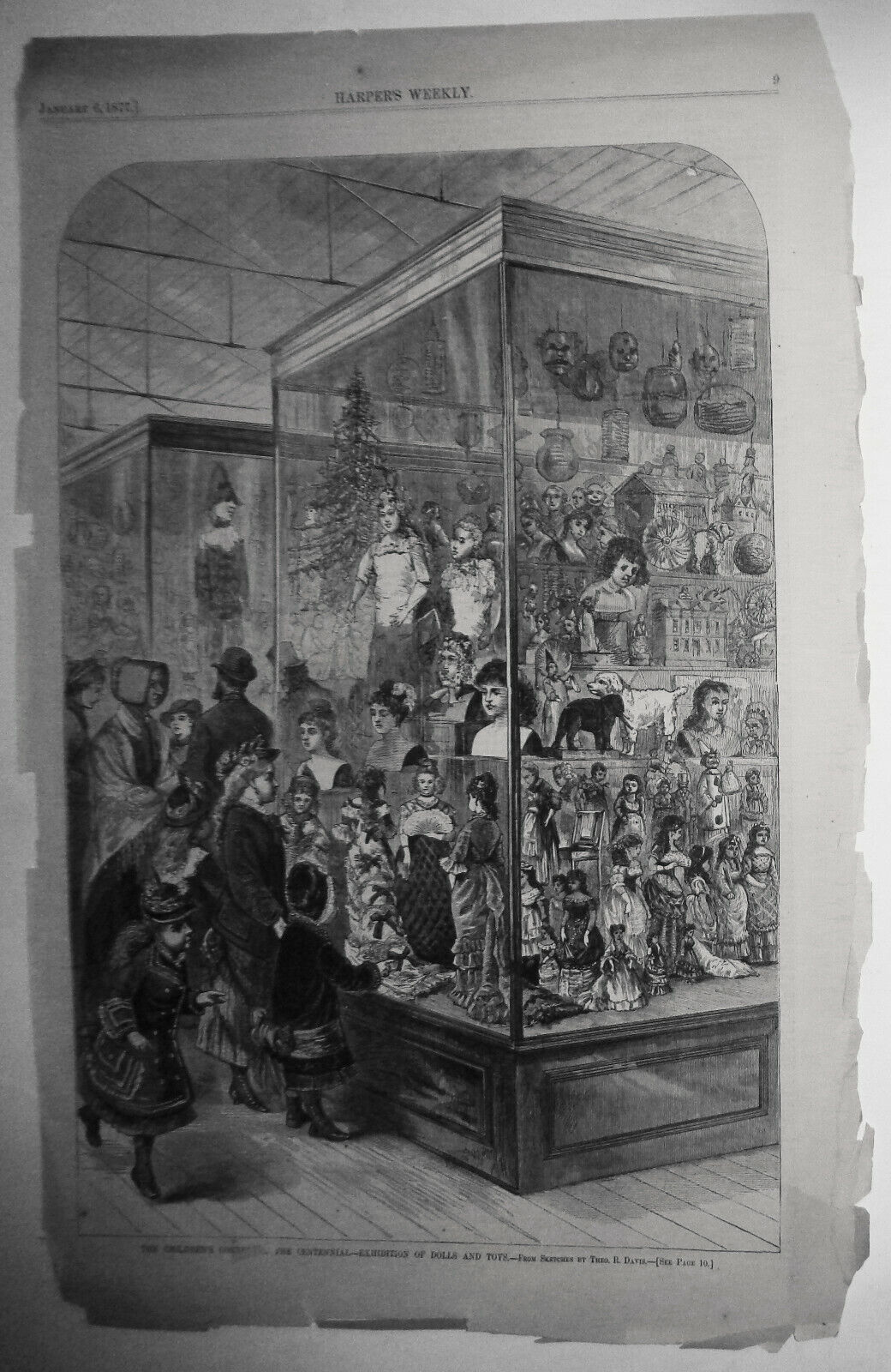 Children's corner at the Centennial: Dolls & Toys. Harper's Weekly 1877 Original