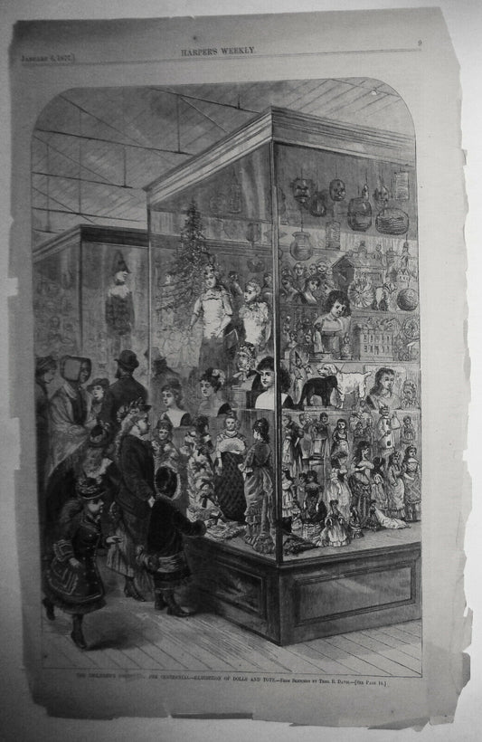 Children's corner at the Centennial: Dolls & Toys. Harper's Weekly 1877 Original