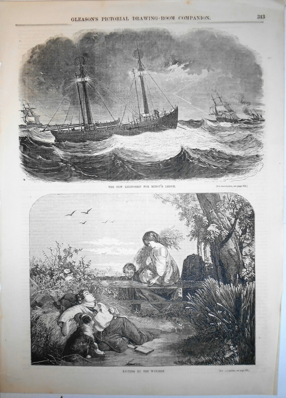Light-ship for Minot's Lodge & Resting ...  2 prints Gleason's Pictorial 1850s