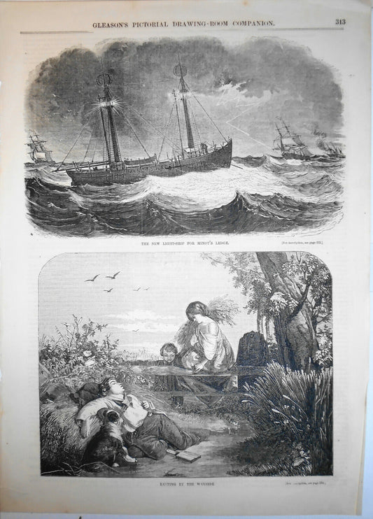 Light-ship for Minot's Lodge & Resting ...  2 prints Gleason's Pictorial 1850s