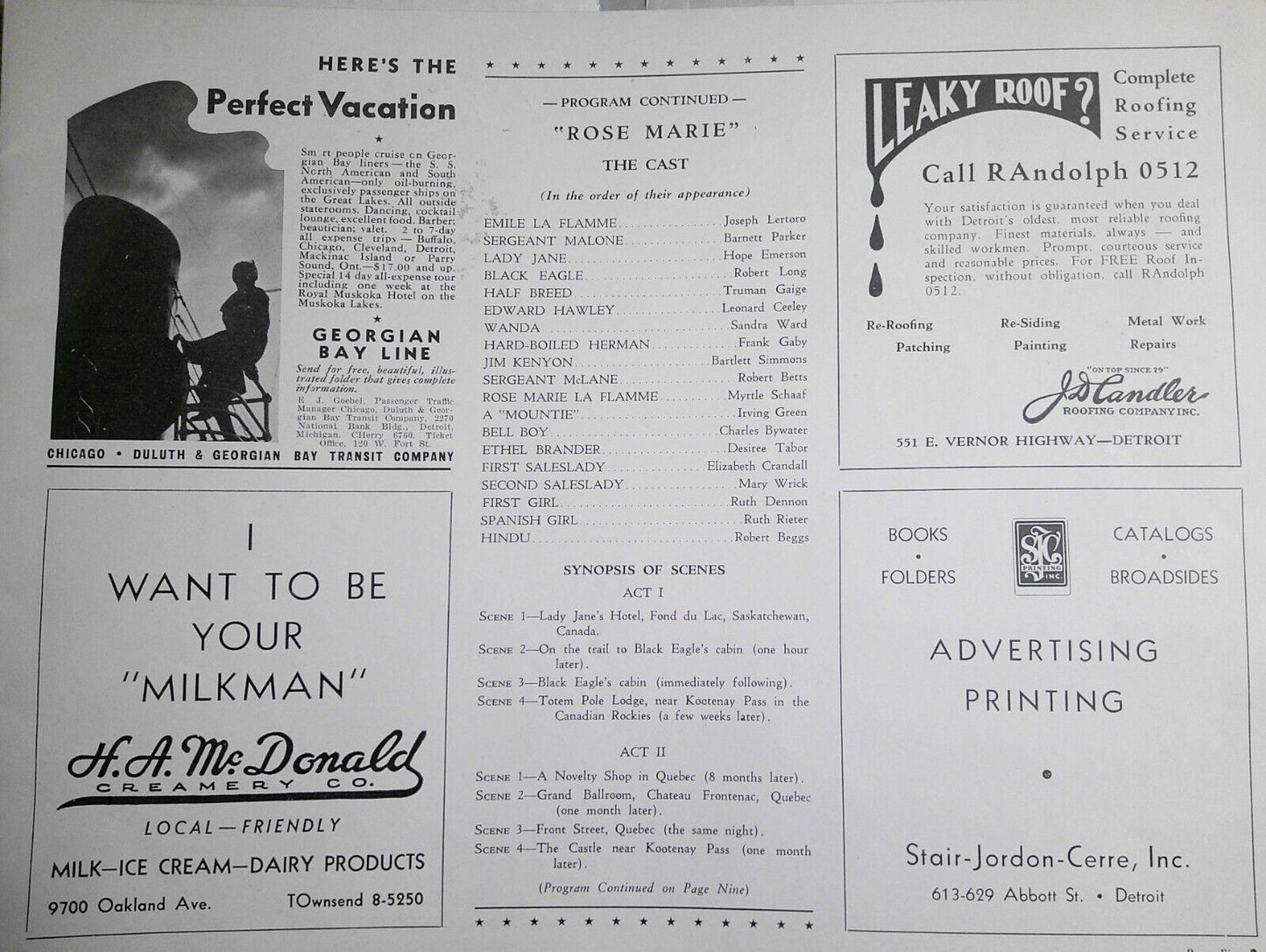 1935 Opera Under The Stars - 3 Programs: Rose Marie, Blossom Time, Bittersweet