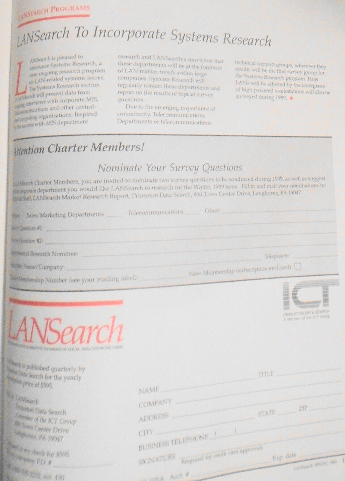 LANSearch  Spring 1989, Marketing Database of LAN Users by Princeton Data Search